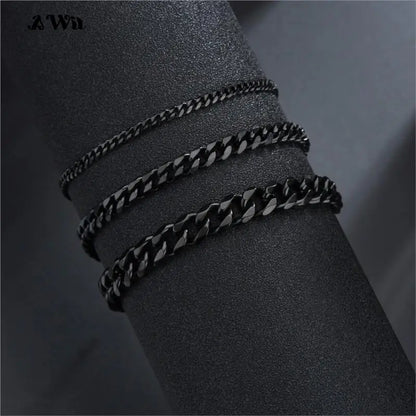 Awit Mens Simple 3-11mm Stainless Steel Curb Cuban Link Chain Bracelets for Women Unisex Wrist Jewelry Gifts