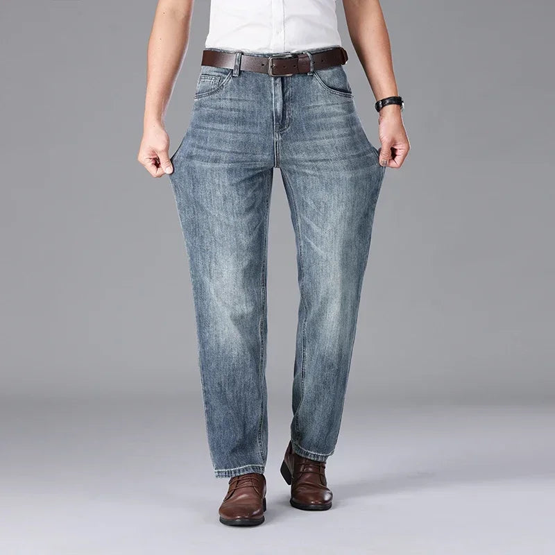 2026 Summer High Quality Brand Cloth Business Casual Men's Lightweight Straight Loose Jeans Classic Retro thin cotton trousers