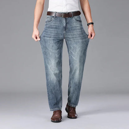 2026 Summer High Quality Brand Cloth Business Casual Men's Lightweight Straight Loose Jeans Classic Retro thin cotton trousers
