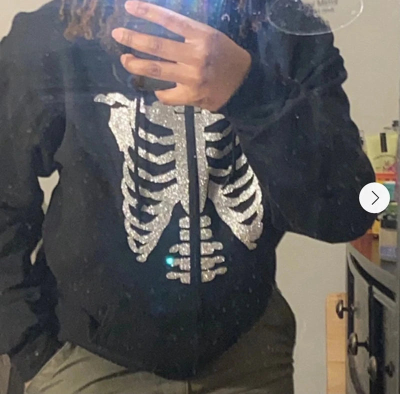 Y2K Rhinestone Cobweb Zip Up Oversized Sweatshirt 2022 Autumn Goth Hoodie Men Women Grunge Hooded Jacket Streetwear Y2K Clothing