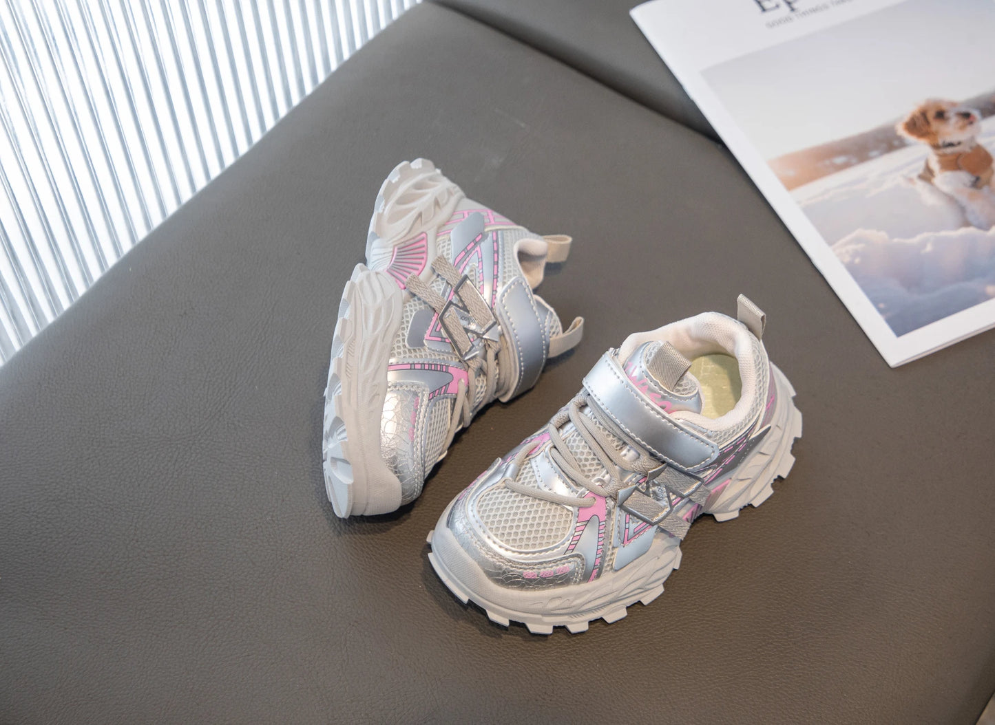 Girls Sports Shoes – Breathable Kids Mesh Sneakers With Rubber Outsole & Hook And Loop Closure