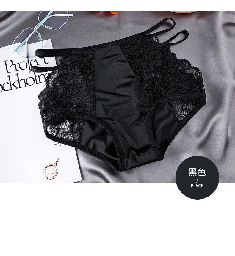 Women's Underwear Sexy Lace Panties Plus Size High Waist Ice Silk Briefs Fashion Seamless Hollow Out Underpants Female Lingerie