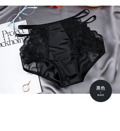 Women's Underwear Sexy Lace Panties Plus Size High Waist Ice Silk Briefs Fashion Seamless Hollow Out Underpants Female Lingerie