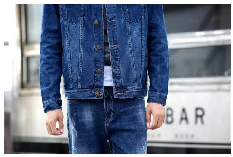 2025 New Men Pure Colour Denim Jacket Single-breasted Lapel Daily Casual Simple Coats