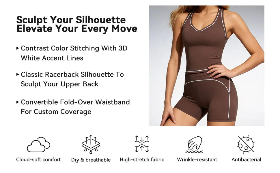 Airila 2-Piece Yoga Set, Racing Vest Yoga Shorts, Outdoor Sports Shorts, Removable Pads, 4-Way Stretch Fitness Shorts