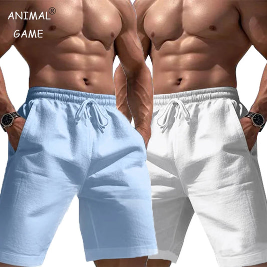 Men's Linen Cotton Shorts – Elastic-Waist Lightweight Jogging Shorts