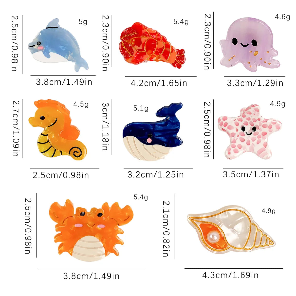 8/6/4Pcs Acetate Ocean Animal Hair Clips Summer Beach Non-Slip Hair Claws Crab Starfish Whale Hair Accessories for Women Girl