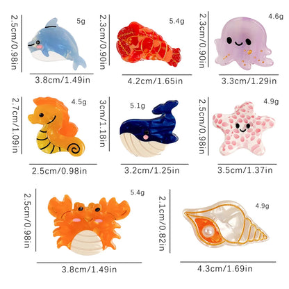 8/6/4Pcs Acetate Ocean Animal Hair Clips Summer Beach Non-Slip Hair Claws Crab Starfish Whale Hair Accessories for Women Girl