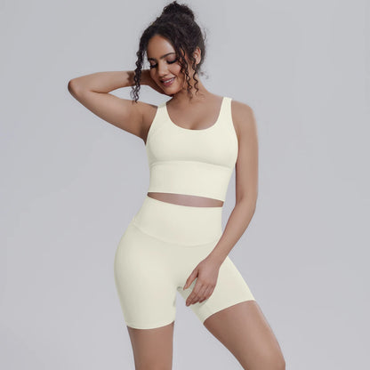 Solid Color Summer Yoga Set Woman's Sexy Backless Yoga Underwear with Chest Pad Quick-Dry Hip Push Up Fitness Shorts Sportswear