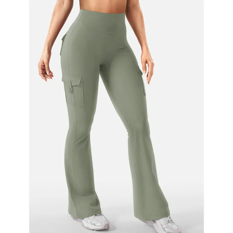 Newest Women Wide Leg High Stretch Yoga Leggings Naked Feeling Compression Fitness Workwear with Pockets Yoga Pant