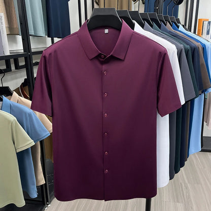 Mens Summer Business Short Sleeved Shirt Seamless Construction High Stretch Easy Care for AllDay Comfort