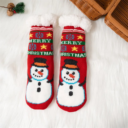 New Winter Kids Cartoon Christmas Socks Boys Girls Thicken Cotton Warm Floor Children Sock Non-Slip Thermal Cute Family Socks