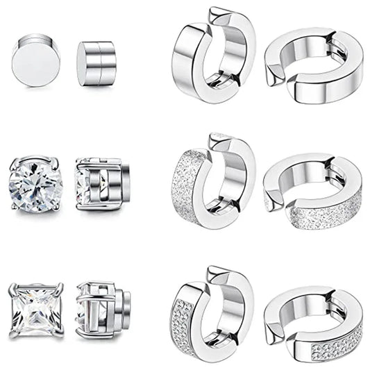 Magnetic Stud Earrings – Non-Piercing Clip-On CZ Hoops (1 Pair)