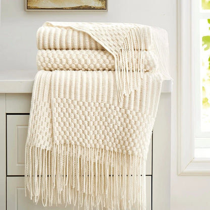 Green Oversized Knitted Throw Blanket - Soft Textured Decorative Couch Blanket - ZOOMNSTORE
