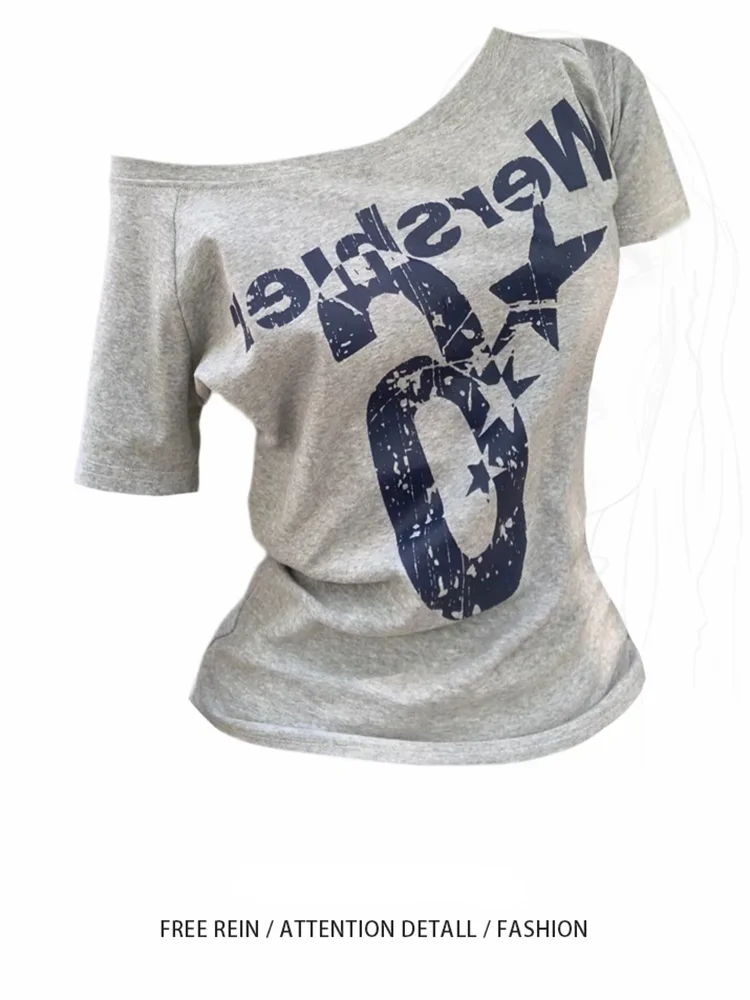 Summer Y2k Sport Off Shoulder Top Women Sexy Vintage 2000s Short Sleeve T Shirt Lady Body Basic Crop Top Female Casual