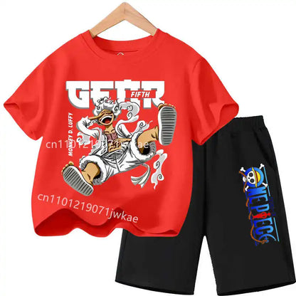 One Piece Kids Outfit Chopper Luffy Tracksuit Suit Children Summer Short Sleeve Clothes Set Anime Boy Girl T Shirt Shorts 2pcs