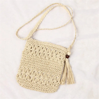 Half Moon Rattan Crossbody Bag - Handmade Woven Straw Beach Bag for Women