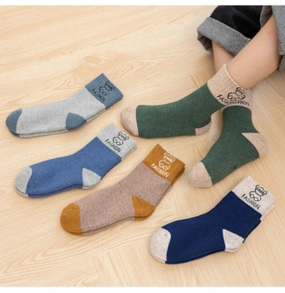 5 Pairs /bag Winter Children Socks Warm Autumn And Winter Plush Thicken Toddler Boys Girls Cotton Middle Tube Sock For 2-14 Year