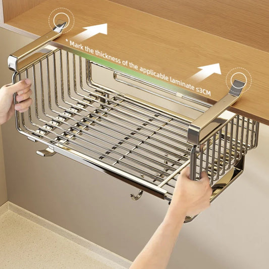 Retractable Hanging Basket - Stainless Steel Kitchen Storage Organizer With Large Capacity