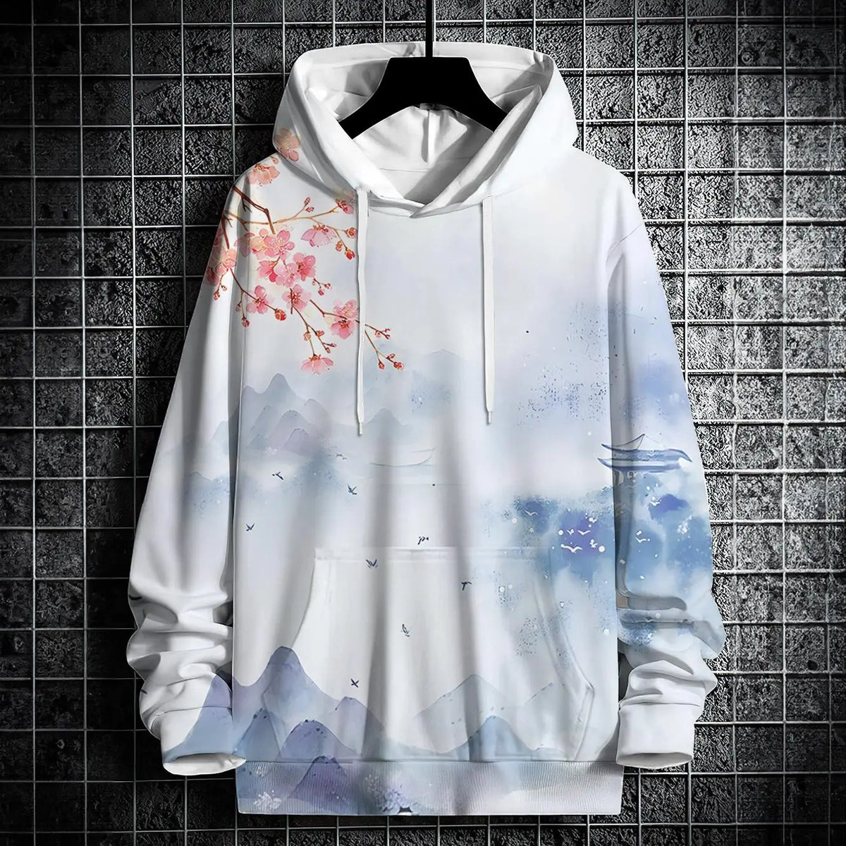 Autumn Hoodies For Men 3d Landscape Ink Print Street Designer Long Sleeved Loose Oversized Pullover Fall Fashion Men's Clothing