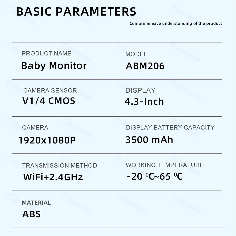 1080P HD WiFi Baby Monitor Phone APP Remote View 4.3" Nanny Night Light VOX HD Night Vision Lullabies Temperature Monitor Camera