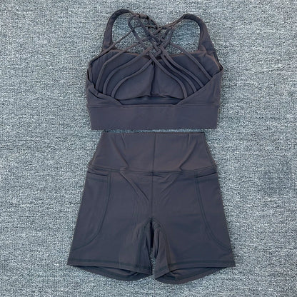 2 PCS Women's Nylon Yoga Set Sexy Sport Bra High Waist Sports Shorts Gym Fitness Sleeveless Workout Suit Sporstwear