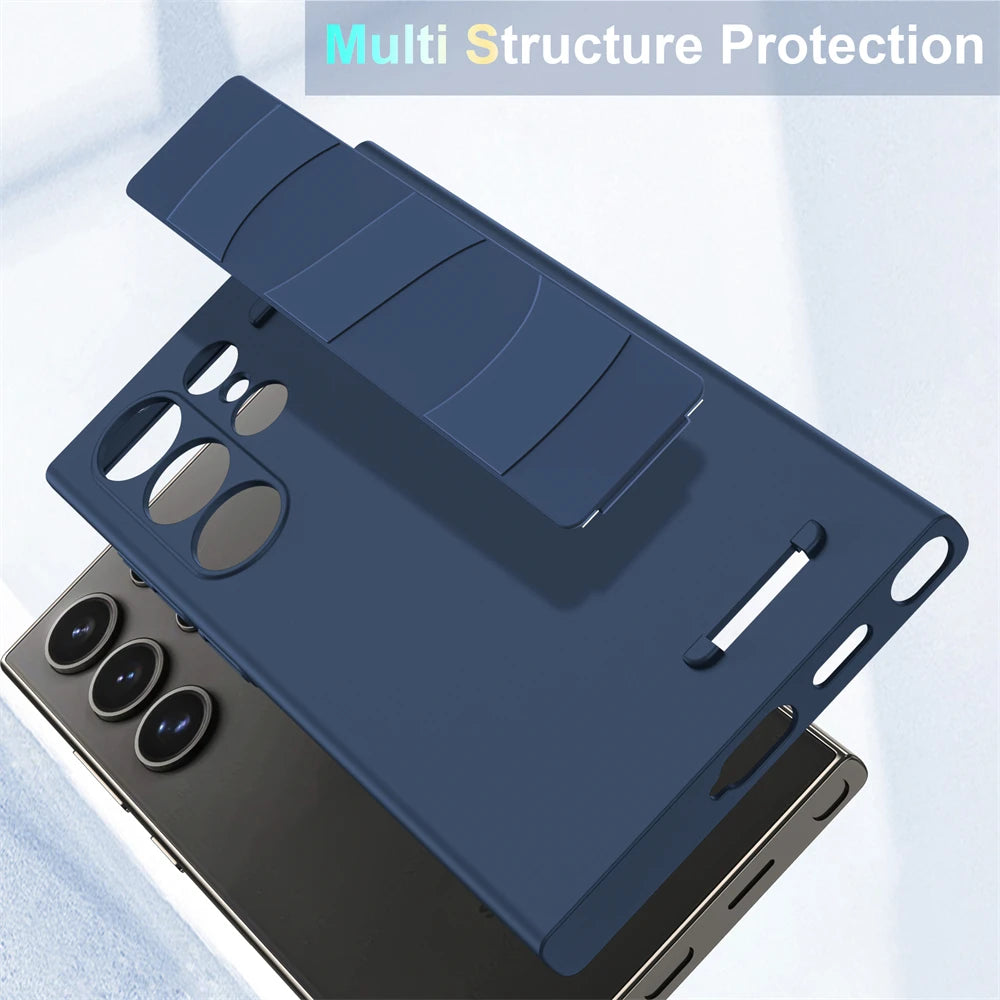 Handheld Silicone Elastic Wrist Strap Hard PC Phone Case Samsung Galaxy S26 S25 S24 S23 Ultra Plus A54 5G Matte Shockproof Cover
