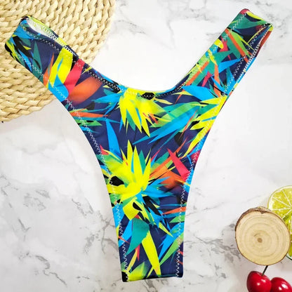 Sexy Flower Print Swimwear Women Briefs V Shape Bikini Bottom Brazilian Thong Swimsuit Classic Cut Bottoms Biquini Swim Short