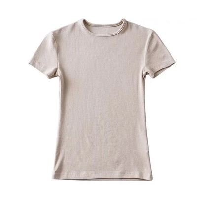 Casual Summer Woman Skinny Fit T-shirt Tight Short-Sleeve O-neck Tee Basic Solid Crop Tops T Shirt