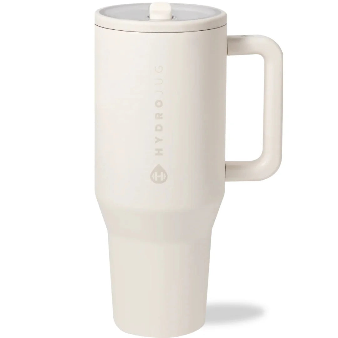 40oz Cream Insulated Stainless Steel Water Bottle | HYD Traveler Flip Straw Tumbler with Handle