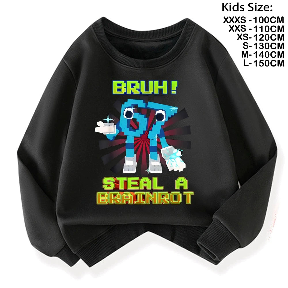 67 Six Seven for Childrens Steal A BrainRot Fashion Kids Hoodie Warm Sweatshirts Italian Brainrot Winter Clothing Cartoon Hoodie