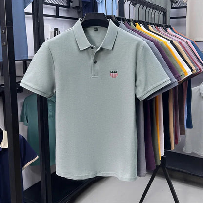 Men's Summer Luxury 100% Cotton Polo Shirt, Lapel Print Short Sleeve T-shirt, Breathable Business Casual Menswear