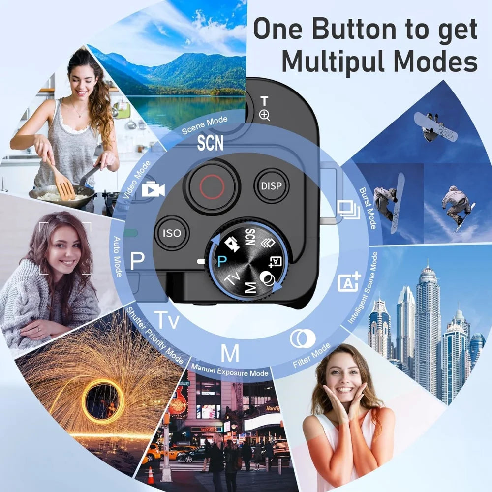 4K Digital Camera - 12X Optical Zoom Flip Screen Selfie Vlog Camcorder With Microphone