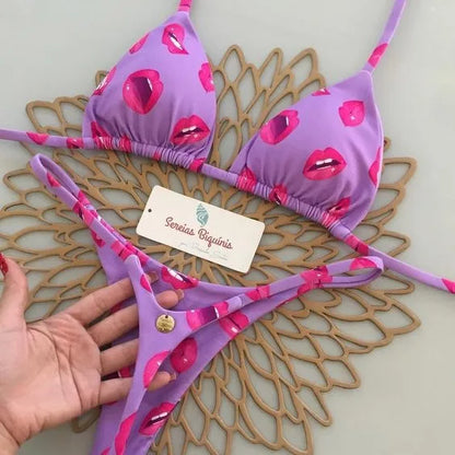 Womens G-String Bikini - Split Print Swimwear for Beach Holiday - ZOOMNSTORE