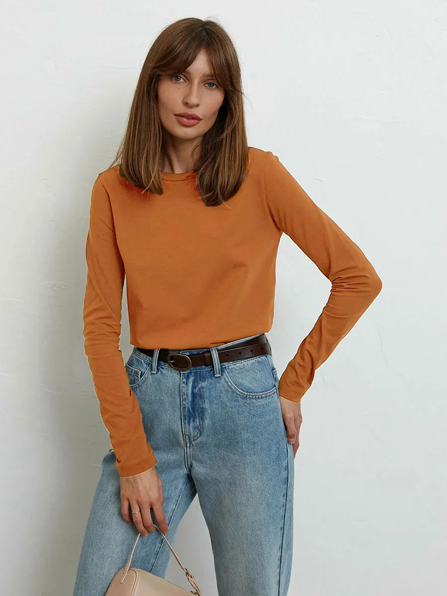Cotton Loose T Shirt - Women's Casual Tops | Oversized Long Sleeve Basic Solid Shirt