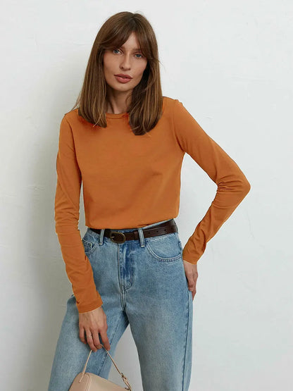 Cotton Loose T Shirt - Women's Casual Tops | Oversized Long Sleeve Basic Solid Shirt