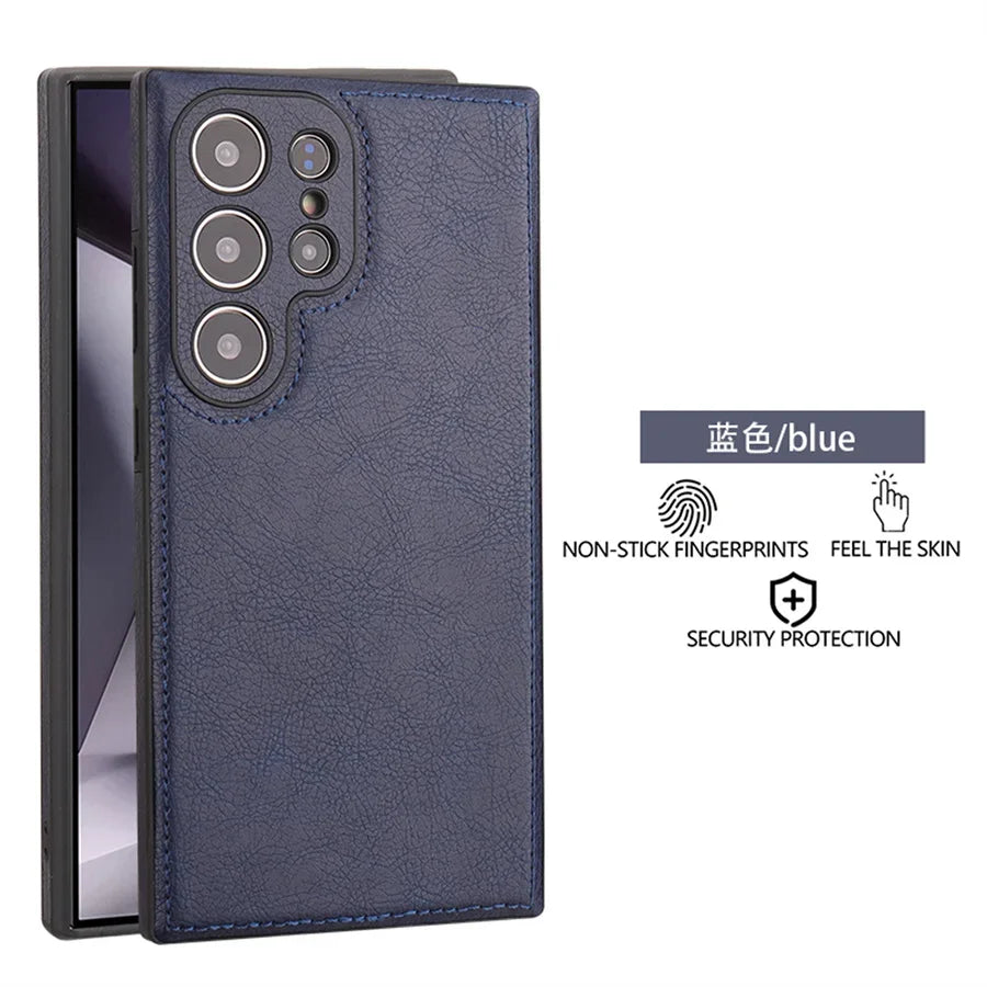 Luxury Vintage PU Leather Case for Samsung S26 Ultra S25 S24 Plus S23 S22 S26Ultra Slim Camera Shockproof Soft Bumper Back Cover