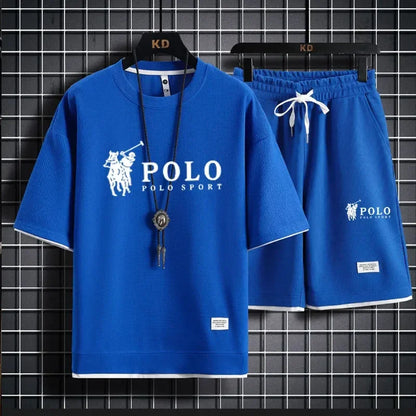 2025 Men's Short-sleeved T-shirt + Sports Shorts Two-piece Summer Fashion Breathable Fitness Casual Jogging Set.