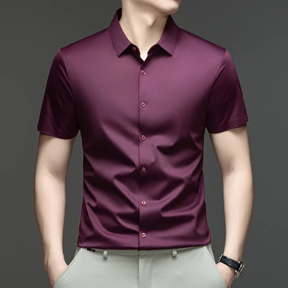 Mens Summer Business Short Sleeved Shirt Seamless Construction High Stretch Easy Care for AllDay Comfort