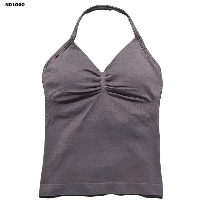 Women Yoga Vest - Longline Strappy Top | Breathable Fitness Tank Top Open Back Halter