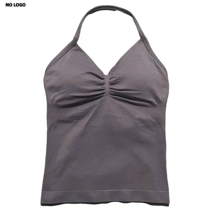 Women Yoga Vest - Longline Strappy Top | Breathable Fitness Tank Top Open Back Halter