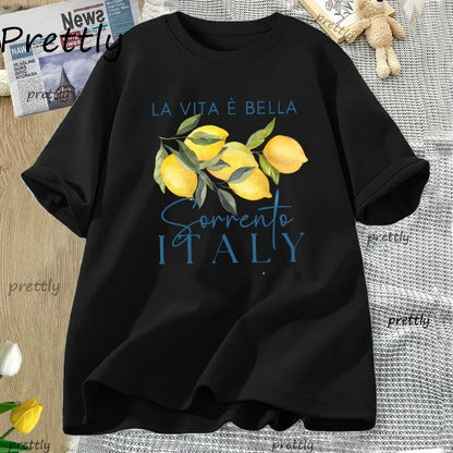 Italy Lemon Fruit T Shirt Womens Tee Summer Cotton Short Sleeve Loose T-shirt Casual Unisex Comfortable Y2k Clothes Tees