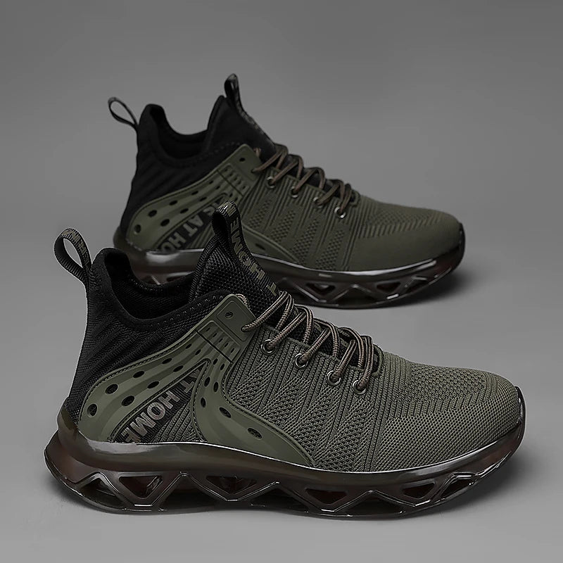 Men's Casual Sneakers - Breathable Flyknit Upper Lace-Up Running Shoes for Men