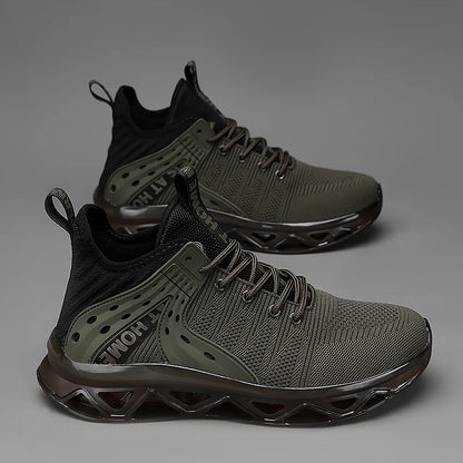 Men's Casual Sneakers - Breathable Flyknit Upper Lace-Up Running Shoes for Men