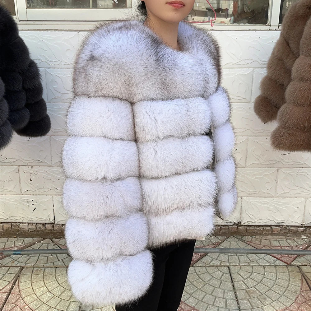 Fox Fur Coat - Slim Fit Women Winter Coat | Brown Real Fur Jacket With Hook Closure