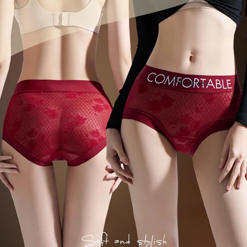 Seamless Women Panties Lace Alphabet Fashion Hip Lift Slightly Tummy Tightening Simple Lengthening Silk Crotch