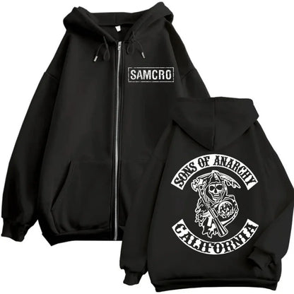 2025 New Sons of Anarchy Double Sided Printed Hoodie Men Women Gothic Retro Zipper Sportswear Casual Street Fashion Pullover
