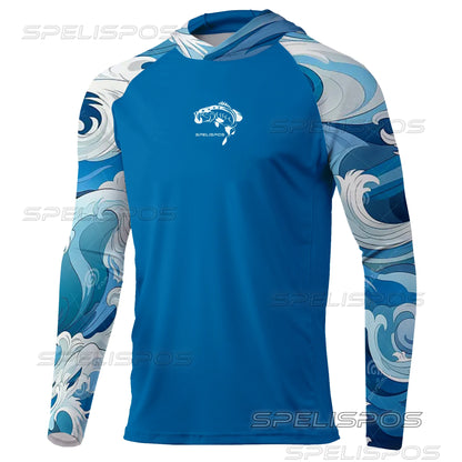SPELISPOS New Men Fishing Hoodie Summer Breathable  Long Sleeve Fishing Jersey Sun Protection UPF 50+ T-shirt Camisa De Pesca