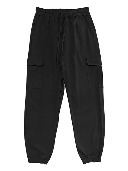 Men's Cotton Linen blend Cargo Jogger Pants Elastic Waist Drawstring Multi Pockets Casual Breathable Streetwear Trousers for Men