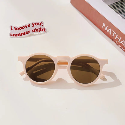 Kids UV400 Checker Panel Round Sunglasses - Cute Outdoor Sun Protection Glasses